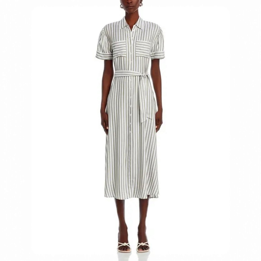 T Tahari Women's Striped Belted Shirtdress – Green, Size 10 | Classic Nautica - Picture 4 of 6